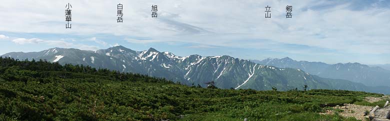 こ蓮華山・白馬岳・旭岳・立山・剱岳のパノラマ写真