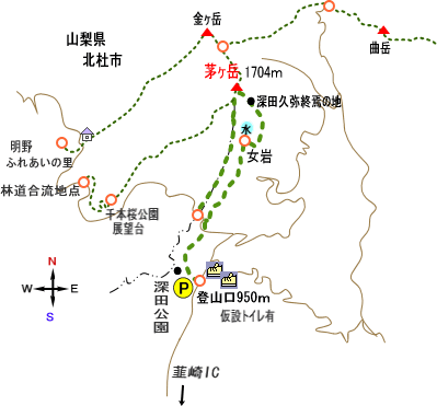 茅ヶ岳登山道概略図