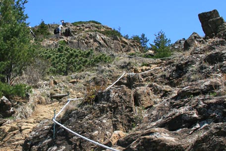 岩がごつごつした登山道の写真